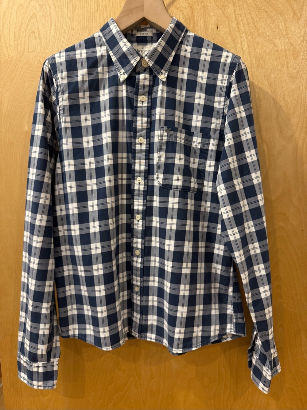 Abercrombie & Fitch muscle fit Navy and White Plaid Button-Down Shirt